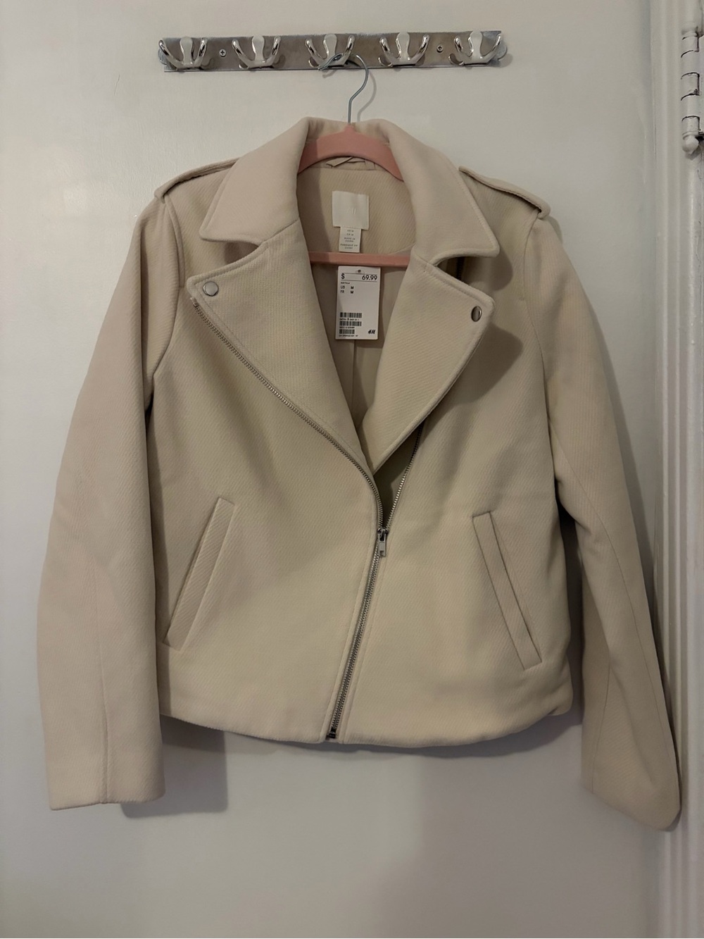 H&M Ivory Biker Jacket with Asymmetric Zip